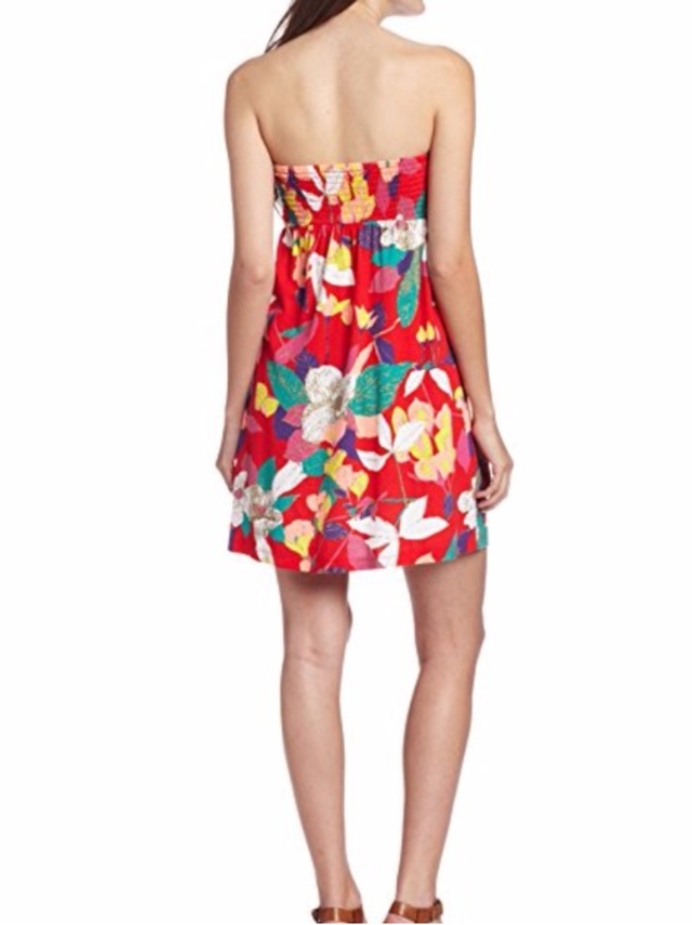 Roxy / Bold  Red tropical print strapless mini Dress - Picture 2 of 7
